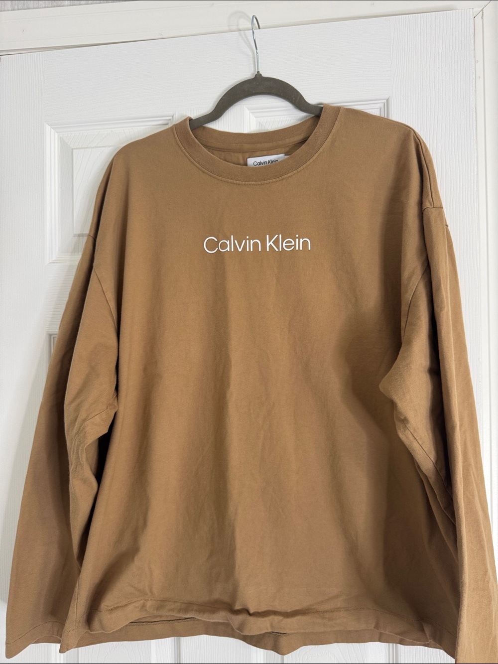Calvin Klein Men's Camel Brown Logo Long-Sleeve Shirt